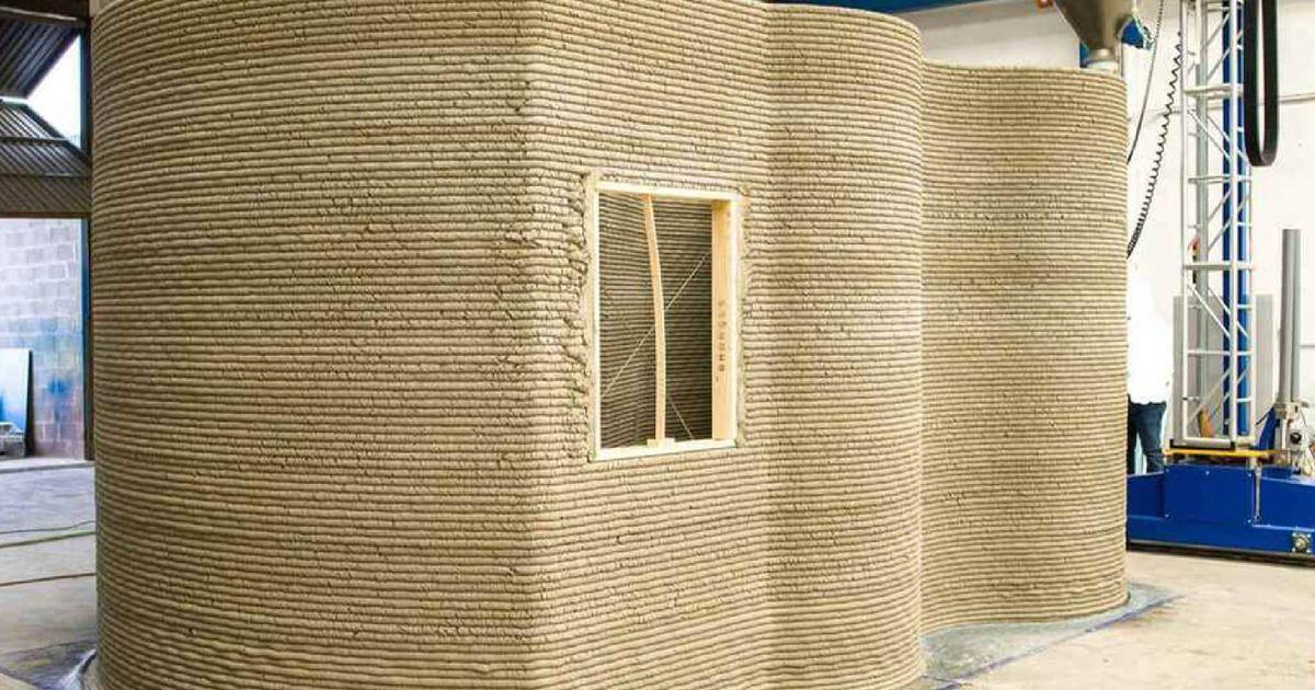Muros de hormigón impresos por capas Detalle de muros impresos en 3D con formas curvas