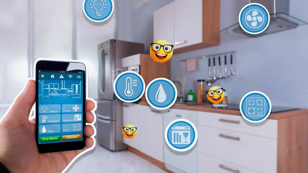 Hogar conectado con IA varios electrodomésticos conectados con inteligencia artificial