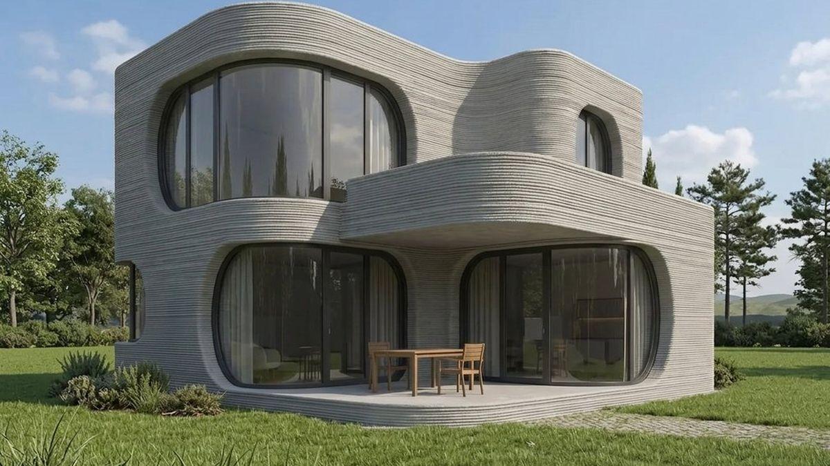 Resultado final de construcción 3D residencial Terminación de vivienda impresa en 3D