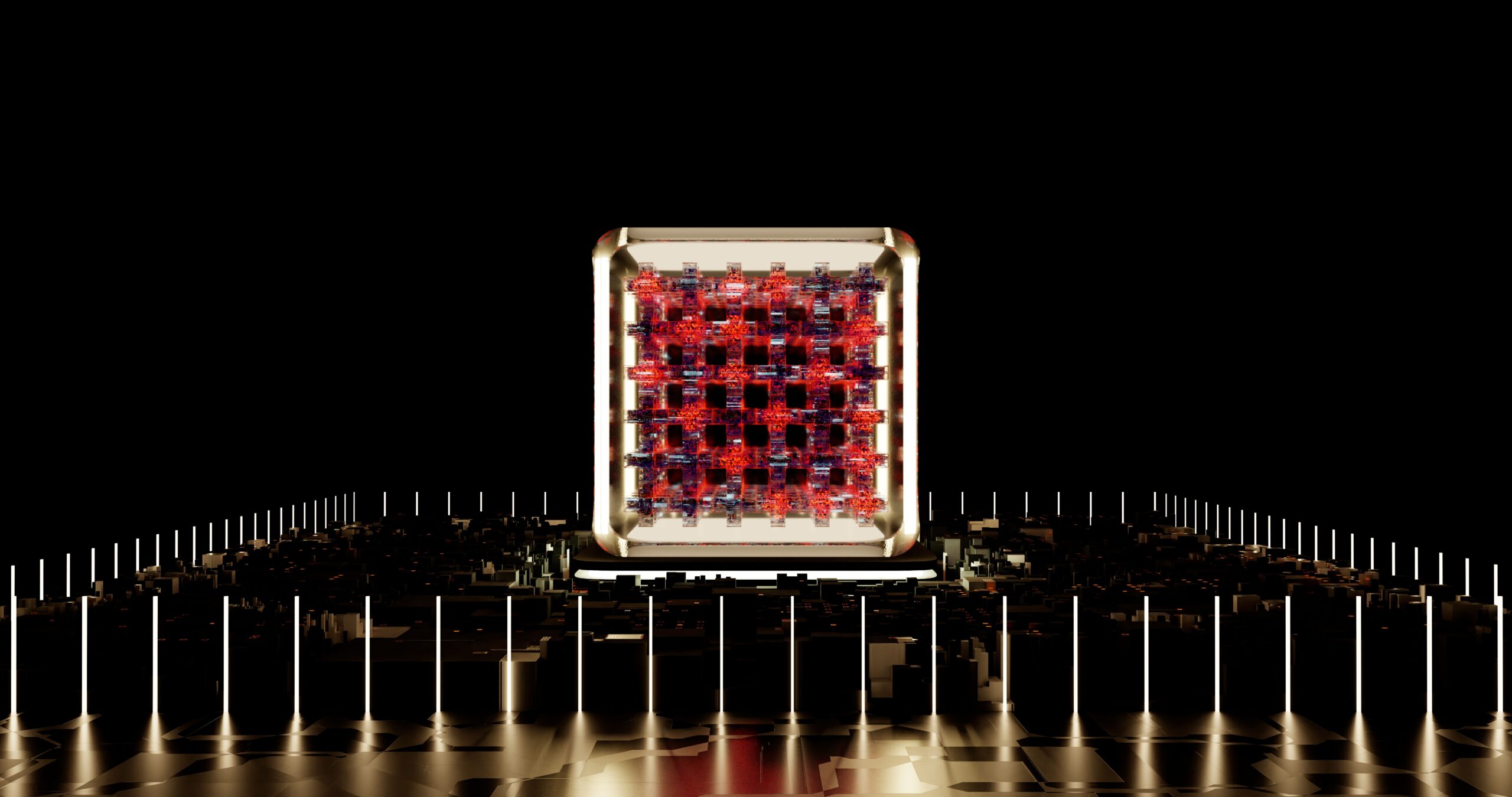 Representación artística y abstracta de una arquitectura de software modular y distribuida sobre una infraestructura física digital. Representación artística y abstracta de una arquitectura de software modular y distribuida sobre una infraestructura física digital.