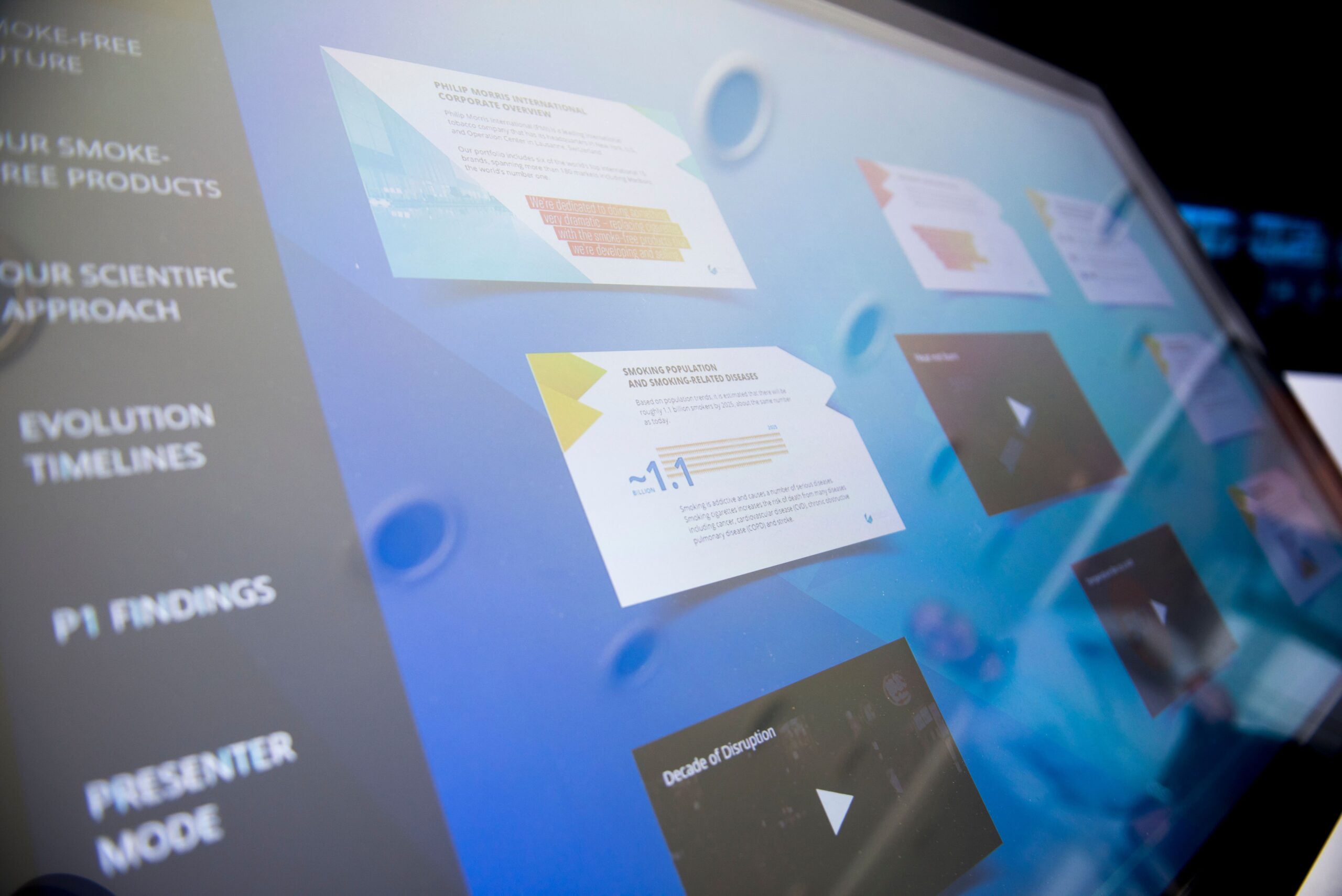 Pantalla táctil interactiva de gran formato utilizada para presentaciones corporativas Pantalla táctil interactiva de gran formato utilizada para presentaciones corporativas