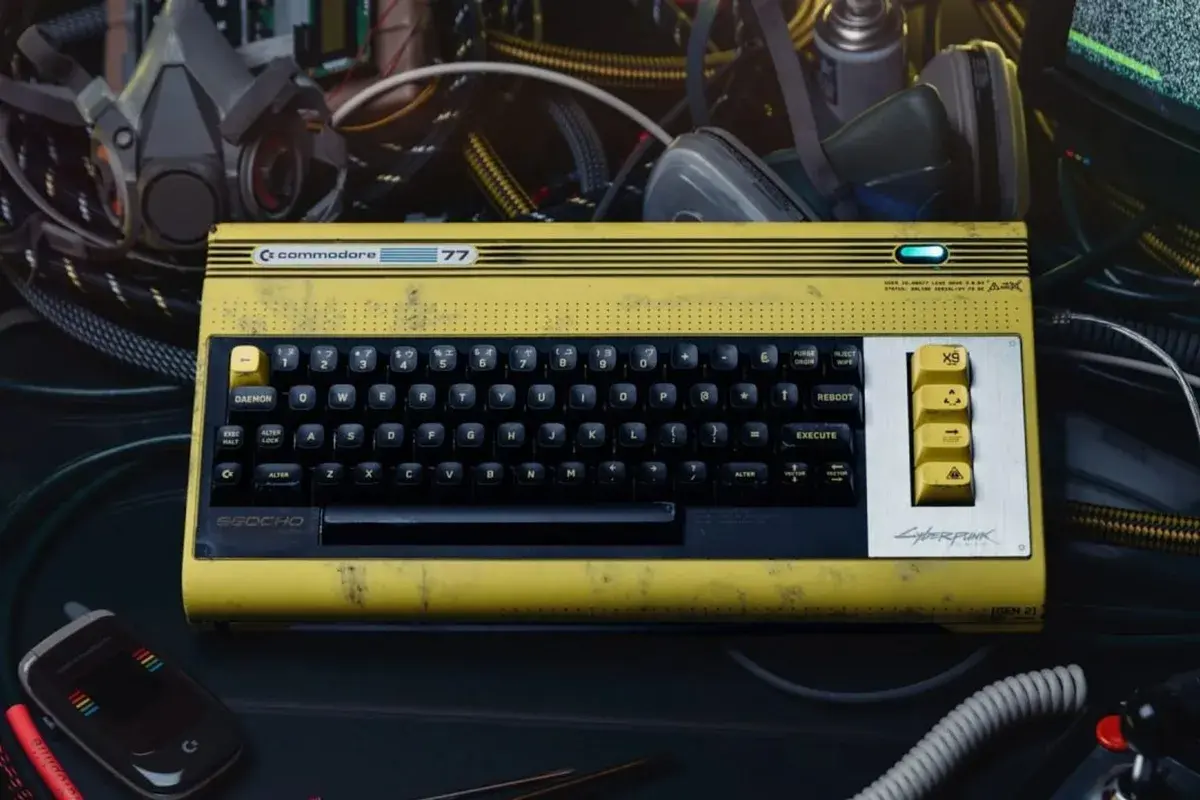 Commodore 77 con estética cyberpunk Commodore 77 diseño