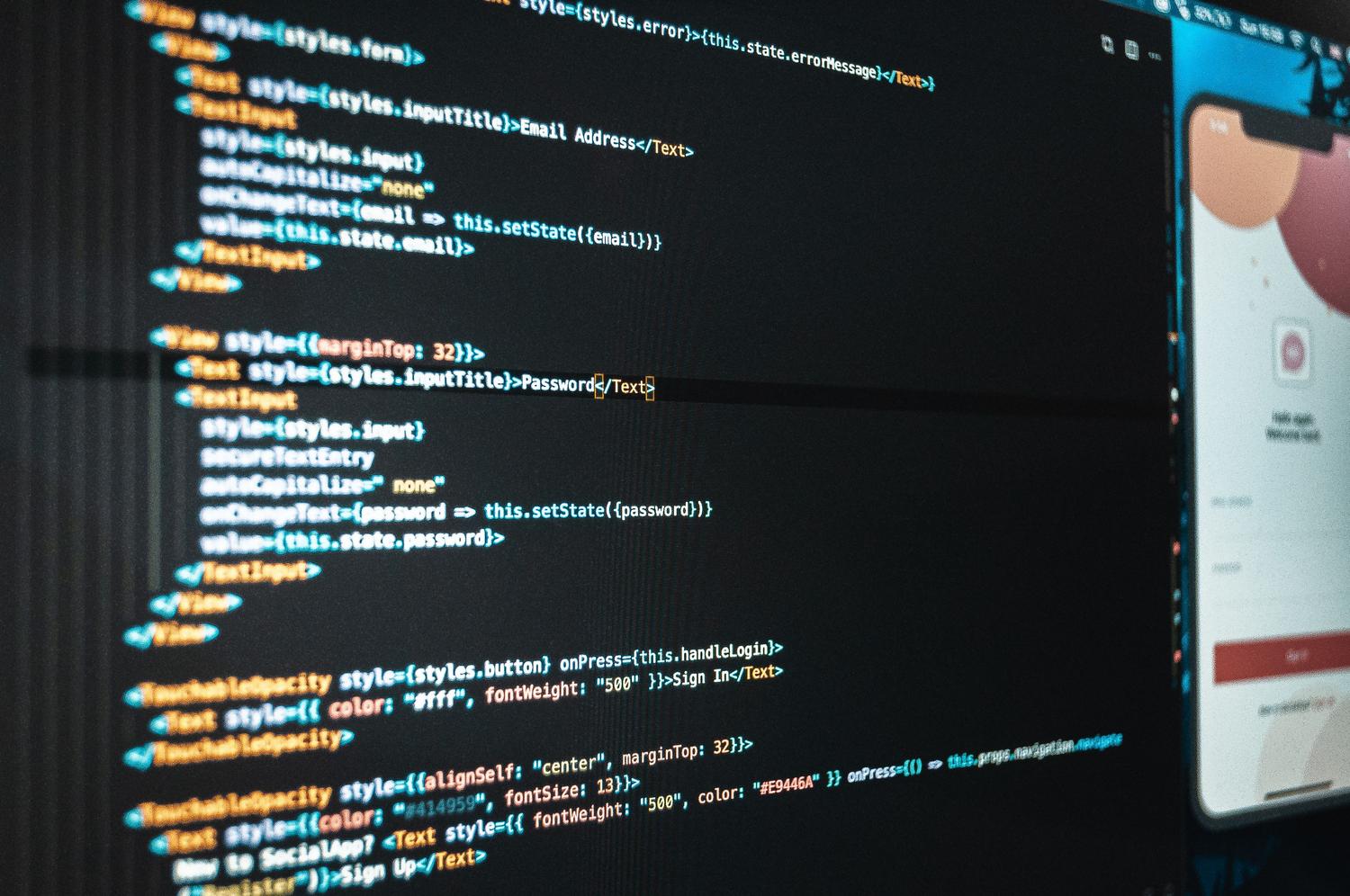 Entorno de desarrollo Android Studio Entorno de desarrollo profesional con editor de código y emulador de aplicación móvil en pantalla.
