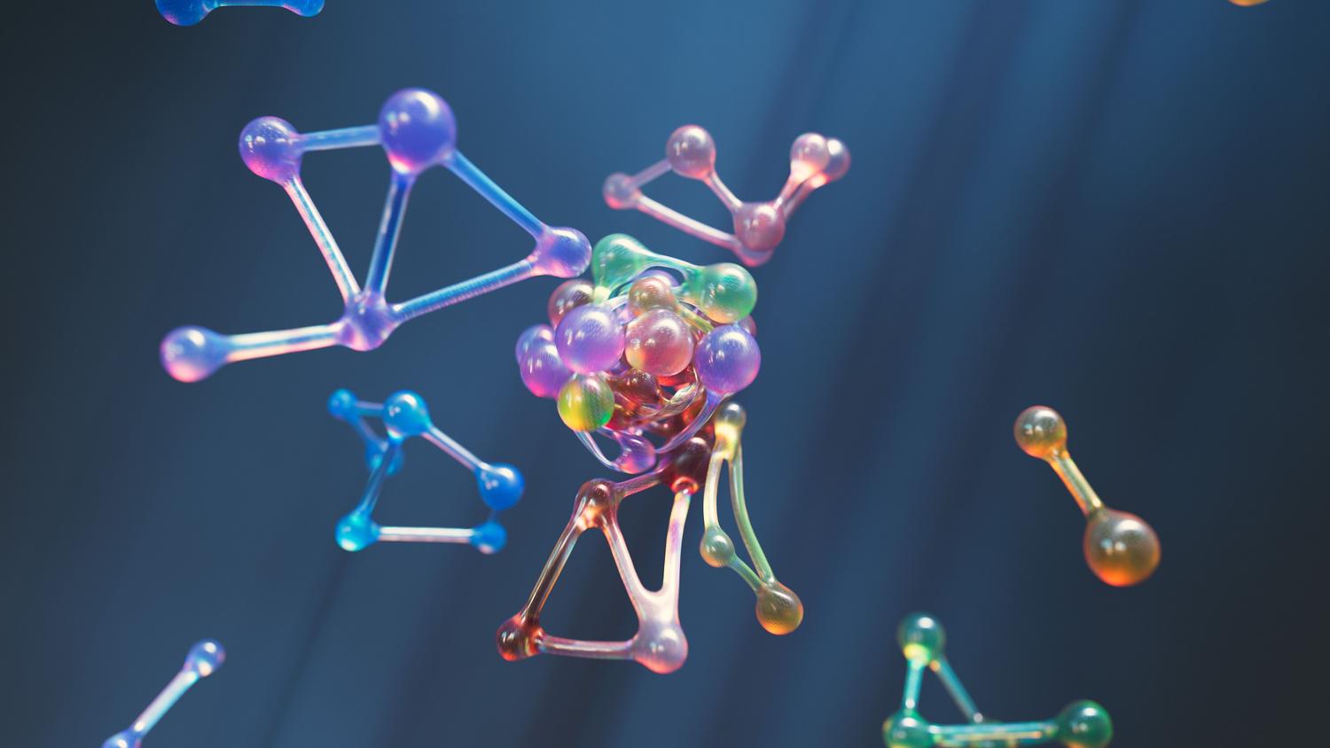 Nanodiamantes - estructuras moleculares tetraĆ©dricas Visualización abstracta de estructuras moleculares tetraĆ©dricas, caracterĆstica fundamental de los nanodiamantes.
