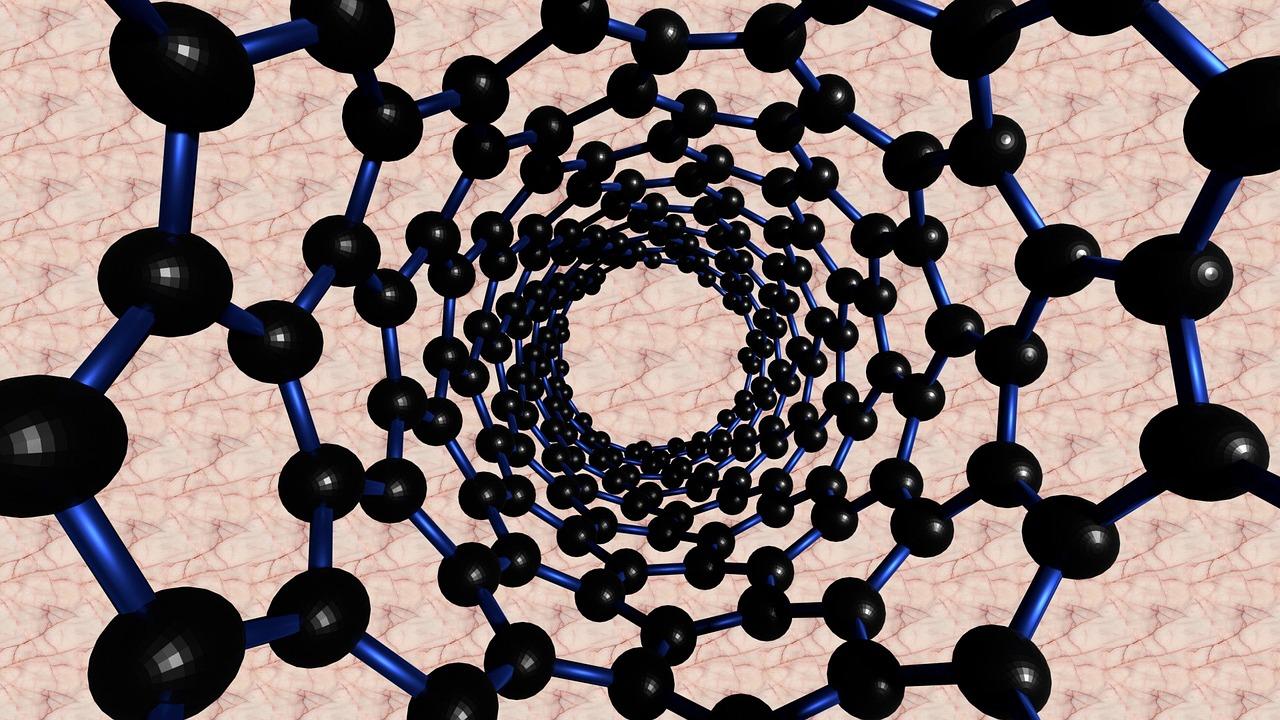 Nanohilos de diamante - representación 3D de nanotubos Representación en 3D de nanotubos de carbono, ilustrando el concepto de nanohilos en la nanotecnologĆa.